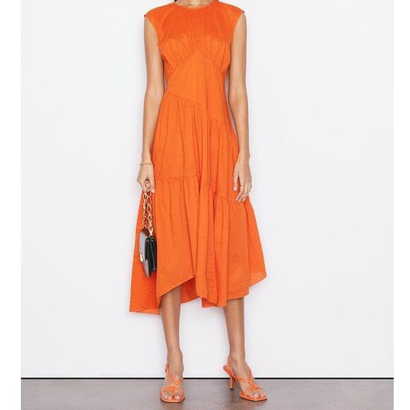 Frame Gathered Seam Dress Orange Crush - Picture 11 of 11
